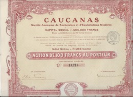 CAUCANAS - RECHERCHES ET EXPLOITATIONS MINIERES- NIMES -ACTION DE 100 FRS - Bergbau