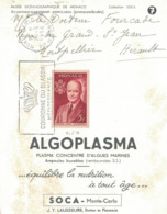 MONACO - COLLECTION SOCA - ALGOPLASMA - PLASMA CONCENTRE D'ALGUES MARINES - 1956 - THEMATIQUE POISSON. - Covers & Documents