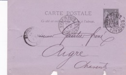 Carte Sage 10 C Noir G5 Oblitérée  Repiquage Transports Maritimes James Moss - Overprinter Postcards (before 1995)