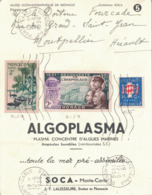 MONACO - COLLECTION SOCA - ALGOPLASMA - PLASMA CONCENTRE D'ALGUES MARINES - 1956 - THEMATIQUE POISSON. - Briefe U. Dokumente