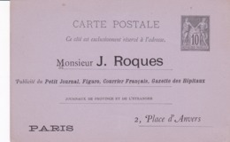 Carte Sage 10 C Noir G4 Neuve  Repiquage J. Roques - Overprinter Postcards (before 1995)