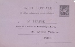 Carte Sage 10 C Noir G4 Neuve  Repiquage M. Beaugé - Overprinter Postcards (before 1995)