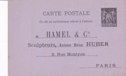Carte Sage 10 C Noir G4 Non Oblitérée   Repiquage Hamel Et Cie - Overprinter Postcards (before 1995)