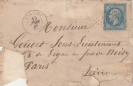 France Yvert 22 Lettre TULLINS Isère 18/6/1867 GC 4043 Pour Fort De Noisy Paris Verso Cachet Romainville - 1849-1876: Classic Period