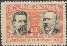 PARAGUAY 1939 50th Anniversary Of Asuncion University - 50c President Escobar And Dr. Zubizarreta MH - Paraguay