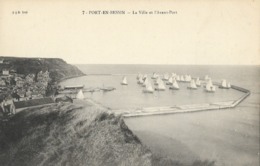 CARTE POSTALE ORIGINALE ANCIENNE : PORT EN BESSIN HUPPAIN LA VILLE ET L'AVANT PORT BATEAUX CALVADOS (14) - Port-en-Bessin-Huppain