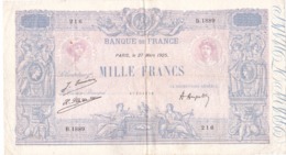 BILLET FRANCE 1000 FRANCS "BLEU ET ROSE"  1889 - 1926 Du 27 MARS 1925 @ PICK 67J ; Fayette 36/41 - 1 000 F 1889-1926 ''Bleu Et Rose''