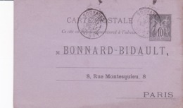 Carte Sage 10 C Noir G4 Oblitérée Repiquage Bonnard Bidault - Overprinter Postcards (before 1995)