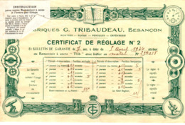 Certificat Réglage De Montre TRIBAUDEAU  1934 - Matériel Et Accessoires
