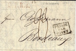1820- Letter From St Petersbourg To Bordeaux - C.P.R.5 Red + PRUSSE / PAR / GIVET + Rating 23 D. - ...-1857 Préphilatélie