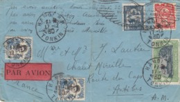 LETTRE INDOCHINE. AVI0N.17 12 30. LAOS (BANONG?) 20° ANNIVERSAIRE DU 1° VOL AERIEN SAIGON. HANOI POUR ANTIBES. TARIF 79c - Aéreo