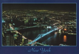 Manhattan Bridge Left & Brooklyn Bridge, Right At Night, New York City, USA - Unused - Panoramic Views