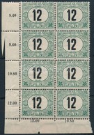 ** 1908 Zöldportó 12f ívsarki Nyolcastömb (64.000) (2 Bélyeg Ráncos / Creases On 2 Stamps) - Other & Unclassified