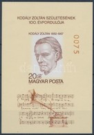 ** 1982 Kodály Zoltán Vágott Blokk 0075 Sorszámmal  (4.000) - Autres & Non Classés