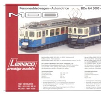 Catalogue LEMACO Prestige Models 1994 Infoblatt MOB BDe 4/4 3003 - En Allemand Et En Français - Francese