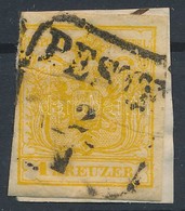1850 1kr HP III. Kadminsárga, Papírráncok  ,PESTH' Certificate: Steiner - Other & Unclassified