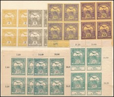 ** 1913 Turul 2f, 6f, 12f és 16f álló Vízjellel + Árvíz 16f, Mindegyik Négyestömbben - Altri & Non Classificati