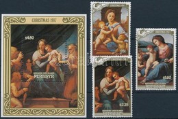 ** 1987 Karácsony, Festmények Sor + Blokk,
Christmas, Paintings Set + Block
Mi 476-479 + Mi 79 - Altri & Non Classificati