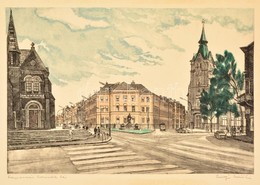 Csurgói Máté Lajos (1931-2001): Kaposvár. Színezett Rézkarc, Papír-karton, Jelzett, 27×40 Cm - Andere & Zonder Classificatie