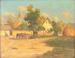 Hárencz János (1899-1969): Érkezés A Faluba. Olaj, Karton, Jelzett, üvegezett Keretben, 40×50 Cm - Autres & Non Classés