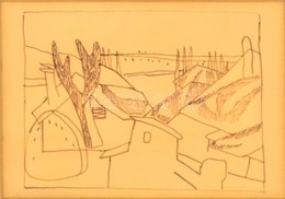 Stark Anna (1922-2000): Szigliget. Filc, Karton, Jelzett (hátoldalon üdvözlő Sorokkal), üvegezett Keretben, 12×16,5 Cm - Autres & Non Classés