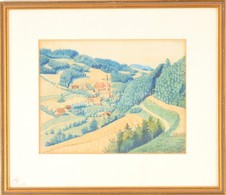 Jelzés Nélkül: Házak A Völgyben. Akvarell, Papír, üvegezett Keretben, 18×23 Cm - Sonstige & Ohne Zuordnung
