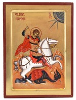 Sárkányölő Szent György Modern Ikon, Tojás Tempera, Fatábla, 20×15 Cm - Sonstige & Ohne Zuordnung