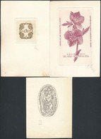 3 Db Jelzett Magyar Ex Libris Rézkarc, Papír, Jelzett  Pl Karanasz 11x10 Cm / Hungarian Bookplates. Etchings - Otros & Sin Clasificación