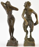 Faun és Nő, 2 Db Réz Szobrocska, M: 8,5 Cm - Altri & Non Classificati