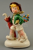 Esernyős Kisfiú, Német Porcelán Figura, Kézzel Festett, Jelzett, Apró Kopásokkal, M: 12 Cm - Other & Unclassified