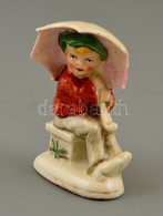 Esernyős Kislány, Német Porcelán Figura, Kézzel Festett, Jelzett, Apró Kopásokkal, M: 9 Cm - Other & Unclassified