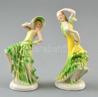 Táncoló Nők, 2 Db Porcelán Figura, Jelzés Nélkül, Kopásnyomokkal, M: 14 és 15,5 Cm - Sonstige & Ohne Zuordnung