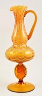 Muranoi Fújt Díszkancsó, Több Rétegű Borostyánszínű,  üvegszál Díszítéssel, Jelzés Nélkül, Hibátlan, M:39 Cm - Glass & Crystal