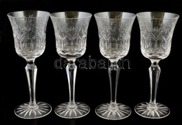 Csiszolt ólomkristály Talpas Pohár, (4 Db), Hibátlan, Jelzés Nélkül, M:20,5  Cm (4 ×) - Glas & Kristall