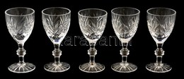 Csiszolt ólomkristály Talpas Kis Pohár, (5 Db), Hibátlan, Jelzés Nélkül, M:10,5  Cm (5 ×) - Glas & Kristal