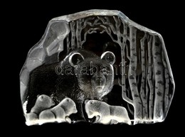 Medvebocsos üvegplasztika, Formába Préselt, Jelzés Nélkül, 18,5×25 Cm - Glass & Crystal