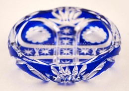 Kék Színű Metszett, Csiszolt üveg Hamutálka, Apró Csorbával, D: 10,5 Cm - Glass & Crystal