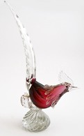 Archimede Seguso: Fújt Aranyfácán, Plasztikus Rátétekkel, Több Rétegű, Két Helyen Köszörülés Nyomaival, M: 43 Cm - Glass & Crystal