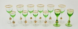 Zöld-arany Színű 6 Db Likőrös és 6 Db Pezsgős Pohár, Hibátlanok - Glas & Kristall