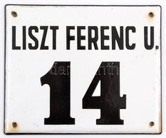 'Liszt Ferenc U. 14.', Zománcozott Fémtábla, 15×18 Cm - Otros & Sin Clasificación