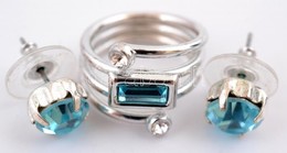 Kék Szintetikus Kővel Díszített Fém Fülbevalópár és Gyűrű, Méret: 50 - Autres & Non Classés