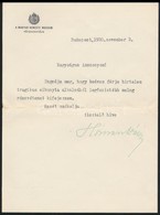 1930 Hóman Bálint (1885-1951) Történész, Nemzeti Múzeum Igazgatója, Politikus, Későbbi Miniszter Aláírása Egy Részvétnyi - Andere & Zonder Classificatie