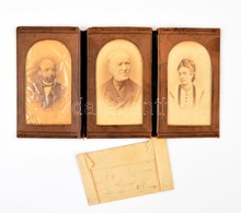 Cca 1890 Családi Portrék, 3 D Fotó Bőr Tokban, 10×6 Cm (3×) - Other & Unclassified