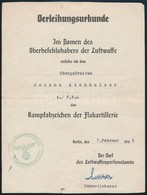 1944 Katonai Elismerés Oklevele Német Luftwaffe Tiszt Számára / Military Warrant For German Airforce Officer - Scoutisme