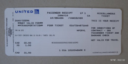 UNITED AIRLINE UA Star Alliance Member, Passengers Receipts - In 2019. International Flight YVR-SFO - Tickets