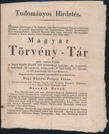 Cca 1840 A Tudományos Törvénytár C. Folyóirat Előfizetési Felhívása 4p. 25 Cm - Zonder Classificatie