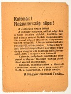 1918 Katonák! Magyarország Népe! A Cselekvés órája ütött! Magyar Nemzeti Tanács 1918-as Röplapja, Az Alján Szakadásokkal - Zonder Classificatie