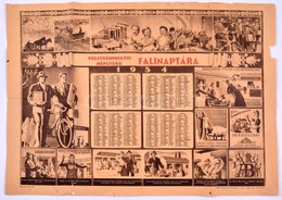 1954 A Veszprém Megyei Népújság Falinaptára Szocreál Jelenetekkel 52x70 Cm Vékony Savas Papír, Beszakadásokkal - Autres & Non Classés