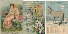 ** * 10 Db Főleg Régi Képeslap, Közte Dombornyomott, Textil, Litho, Stb. / 10 Mainly Pre-1945 Motive Cards, Including Em - Unclassified