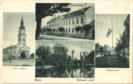 * T3 1935 Békés, Református Templom, Járásbíróság, Körös-part, Országzászló. Kiadja Özv. Ince Árpádné (gyűrődés / Crease - Sin Clasificación